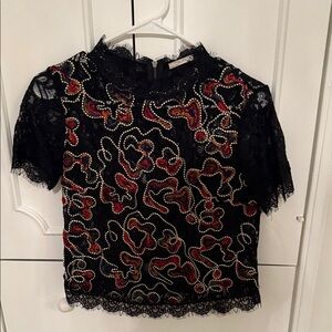 Zara Embroidered Black Lace Top